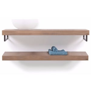 Looox Wooden Collection duo base shelf met handdoekhouders rvs eiken/geborsteld rvs
