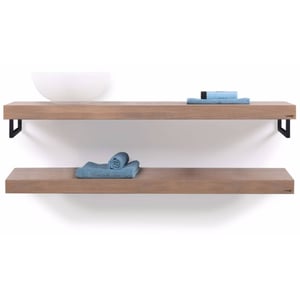 Looox Wooden Collection duo wooden base shelf met handdoekhouders zwart eiken/mat zwart