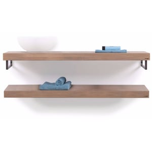 Looox Wooden Collection duo wooden base shelf met handdoekhouders rvs eiken/geborsteld rvs