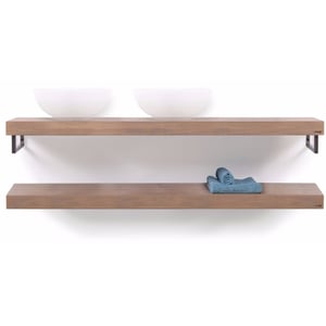 Looox Wooden Base Shelf Duo Eiken 200 cm Old Grey/RVS