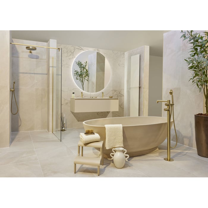 Ben Concrete Light freistehende Badewanne mit Badewannenfuß 180x83cm Beton Creme