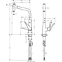 Technische tekening, Hansgrohe Metris Select keukenkraan met uittrekbare kraanuitloop Chroom, 14884000