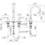 Technische tekening, Villeroy & Boch Domicil 3-gats Wastafelmengkraan met Afvoergarnituur Chroom, 2071090000