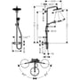 Technische tekening, Hansgrohe Croma Select S 280 1 straal showerpipe met thermostaat chroom, 26790000