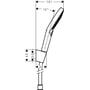 Technische tekening, Hansgrohe Raindance Select S PowderRain 3jet badset met Doucheslang 160cm Chroom, 27668000