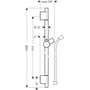 Technische tekening, Hansgrohe Unica S puro glijstang 90 cm. met doucheslang 160 cm. Chroom, 28631000