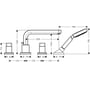 Technische tekening, Hansgrohe Metris S afbouwdeel viergats badrandmengkraan met lange uitloop chroom, 31447000
