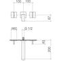 Technische tekening, Dornbracht MEM 3-gats wandmengkraan Platina, 3671278208