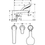 Technische tekening, Hansgrohe Talis E afdekset 3-gats badrandcombinatie chroom, 71731000