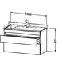 Technische tekening, Duravit Durastyle Wastafelonderkast 100x47x61,8 cm Wit Mat, DS648901818