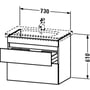 Technische tekening, Duravit Durastyle Wastafelonderkast 73x36,8x61 cm Basalt Mat, DS649904343