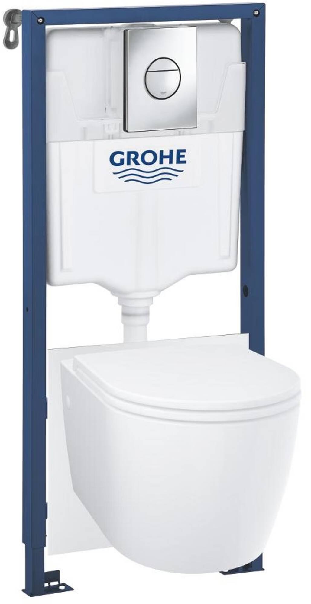 Grohe Solido toiletset met Start Round Ceramic hangtoilet wit en Sail bedieningsplaat chroom