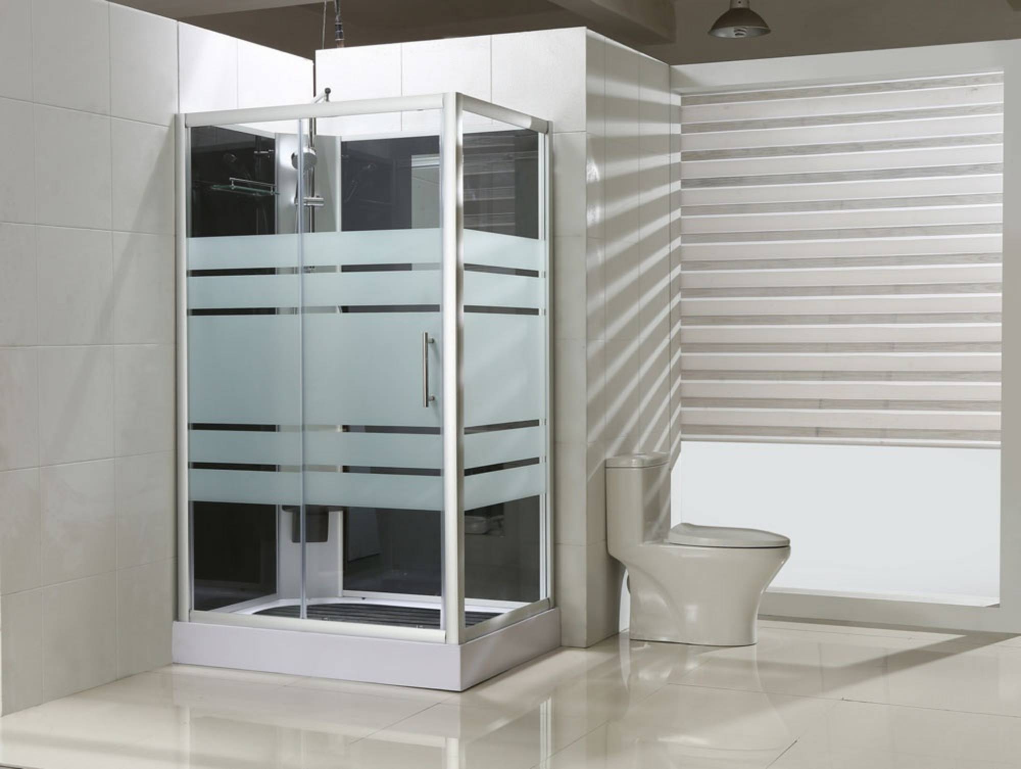 Saqu Total shower douchecabine met links draaiende deur 120x90x225cm semi-gesatineerd glas aluminium mat