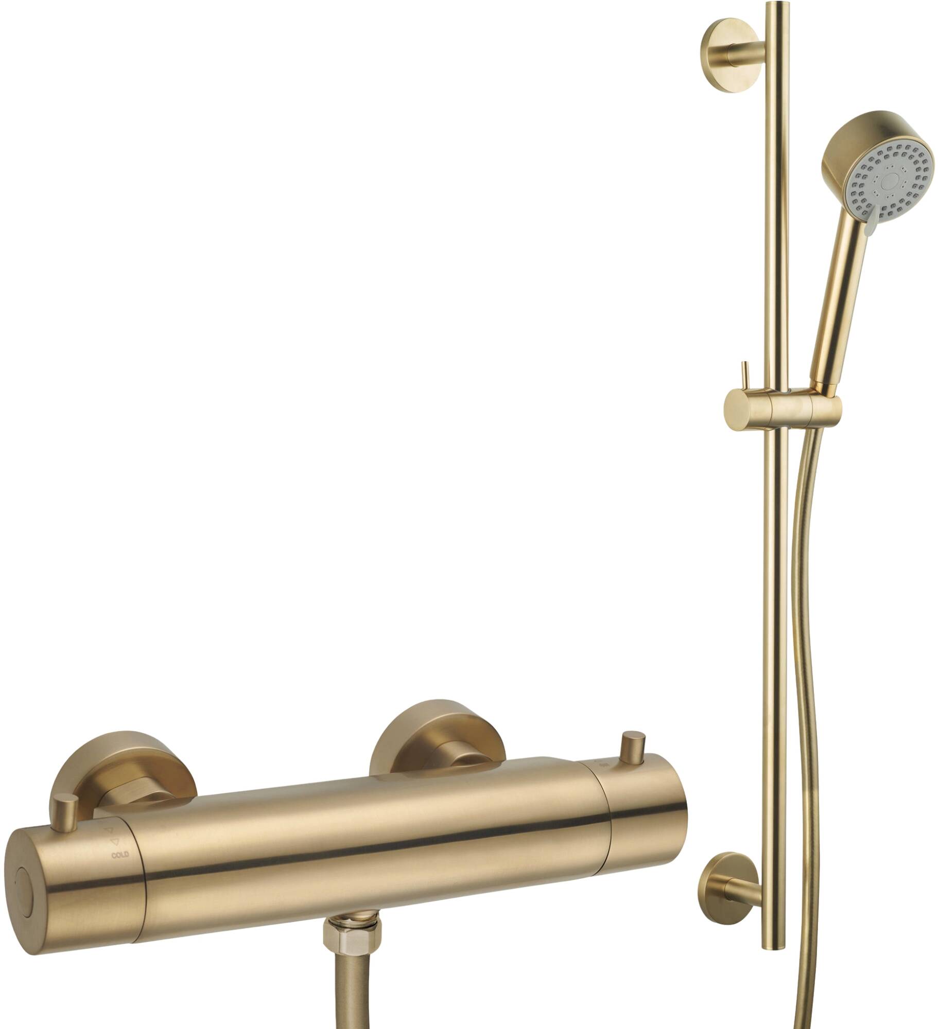 Saqu Shine doucheset thermostatisch 15cm met 3 straalsoorten geborsteld messing PVD