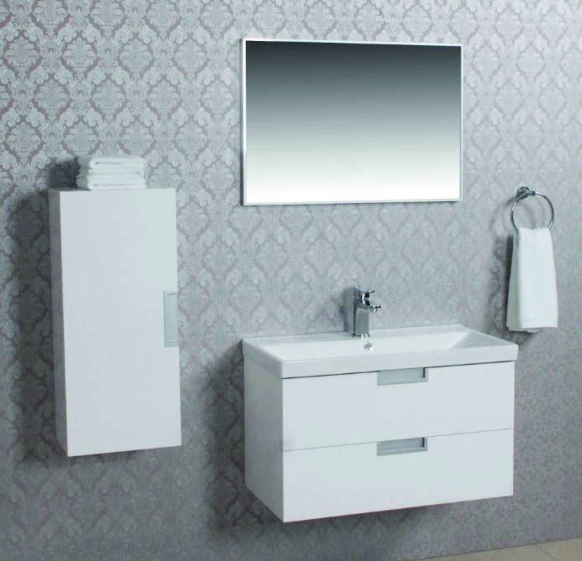 Saqu Scala badmeubelset 80x42cm Hoogglans gelakt wit met keramische wastafel en spiegel