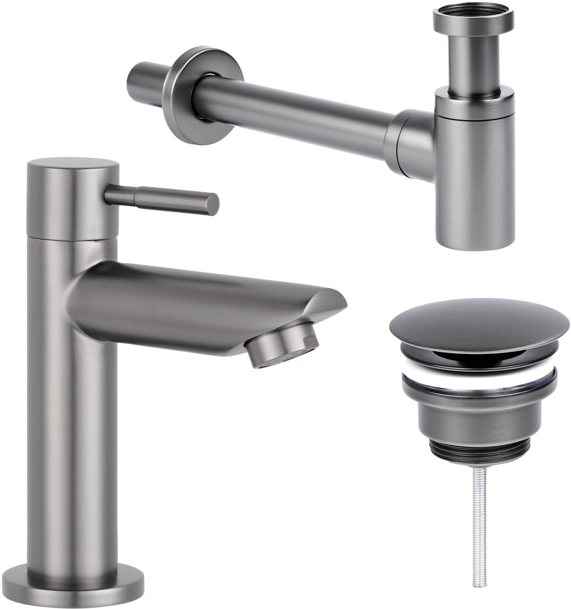 Saqu Stream fonteinkraan laag incl. afvoerplug en sifon metal black