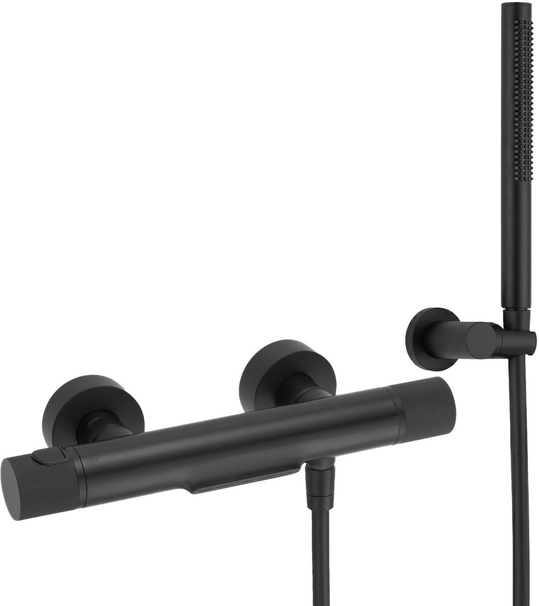 Ben Engraved Cross thermostatische badkraan met handdouche en watervaluitloop mat zwart