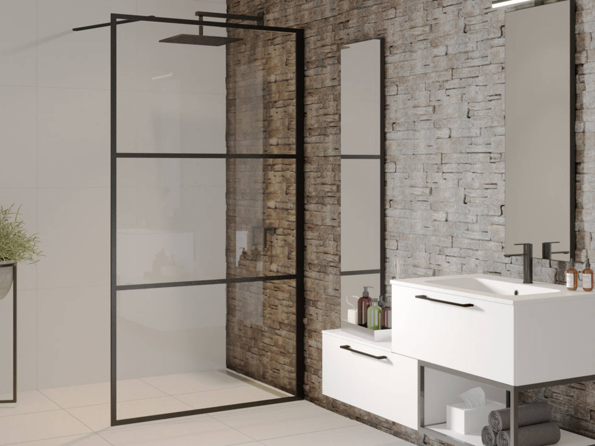 Riho Grid inloopdouche 140x200cm Helder Glas/Mat Zwart