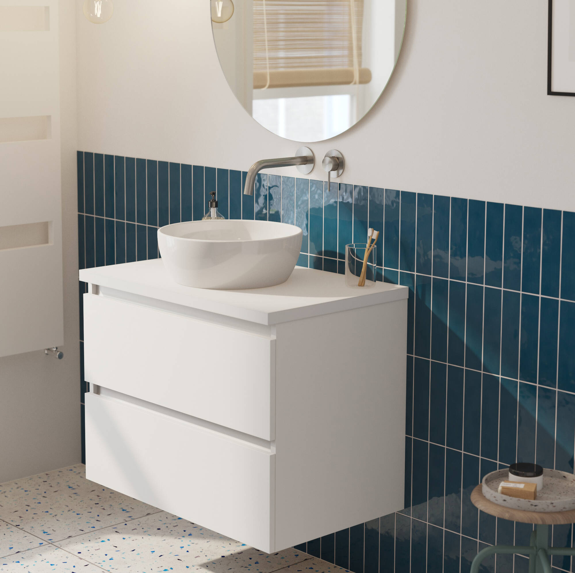Saqu Gaia badmeubel incl. afdekblad 80x51x62cm mat wit witte greeplijst