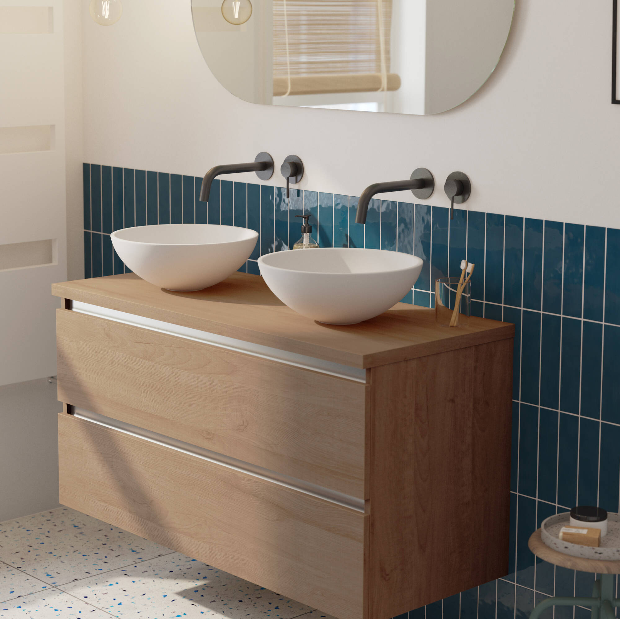 Saqu Gaia badmeubel incl. afdekblad 120x51x62cm toffee aluminium greeplijst