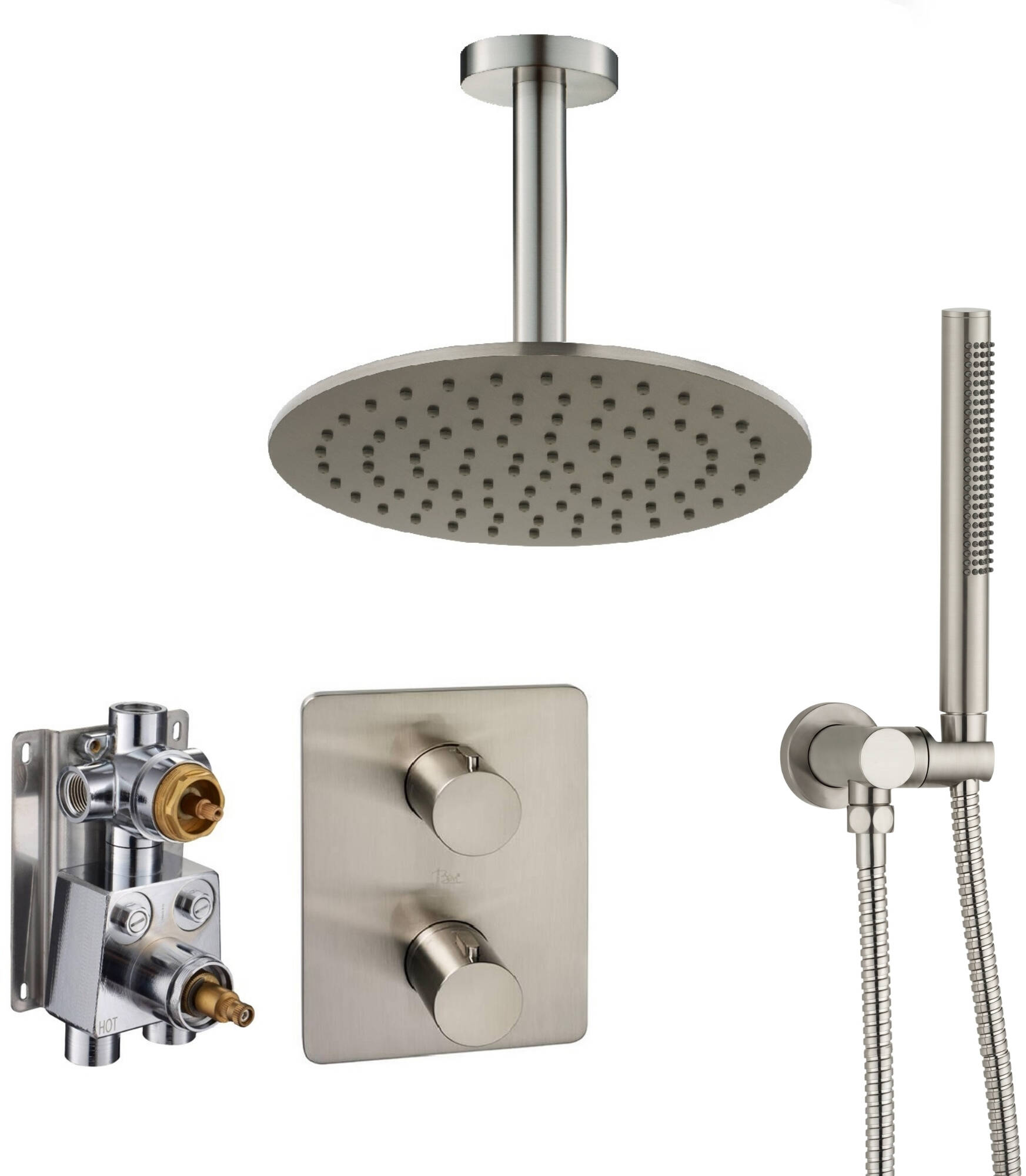 Ben Lavion 250 inbouw regendoucheset met plafondaansluiting Ø25cm RVS-look