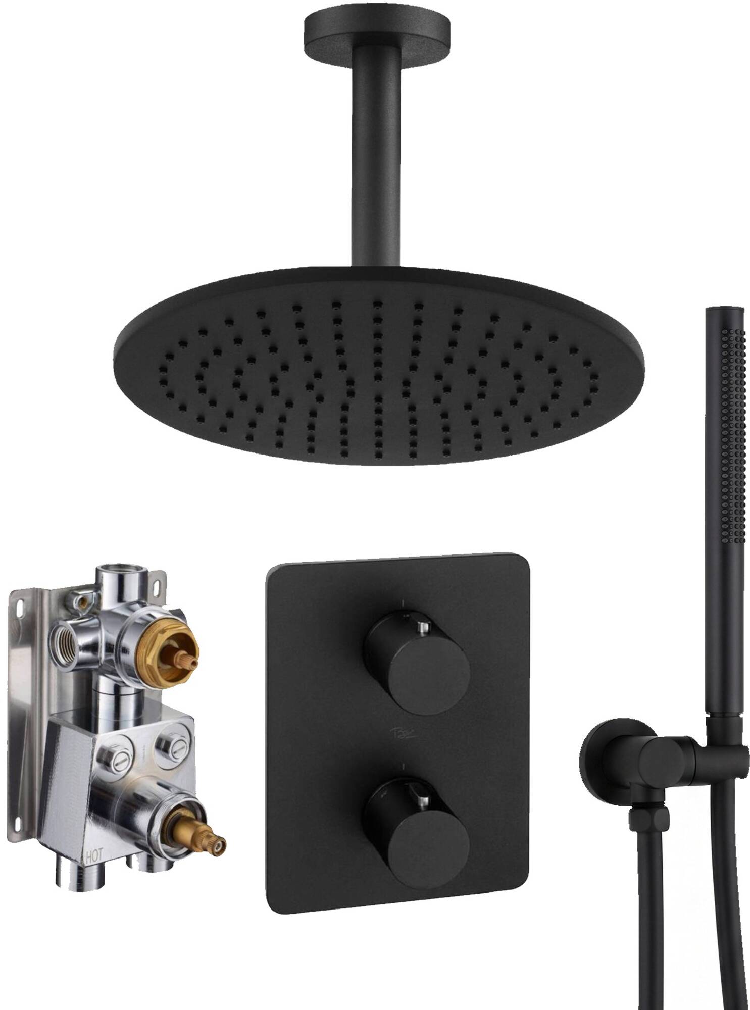 Ben Lavion 250 inbouw regendoucheset met plafondaansluiting Ø25cm mat zwart