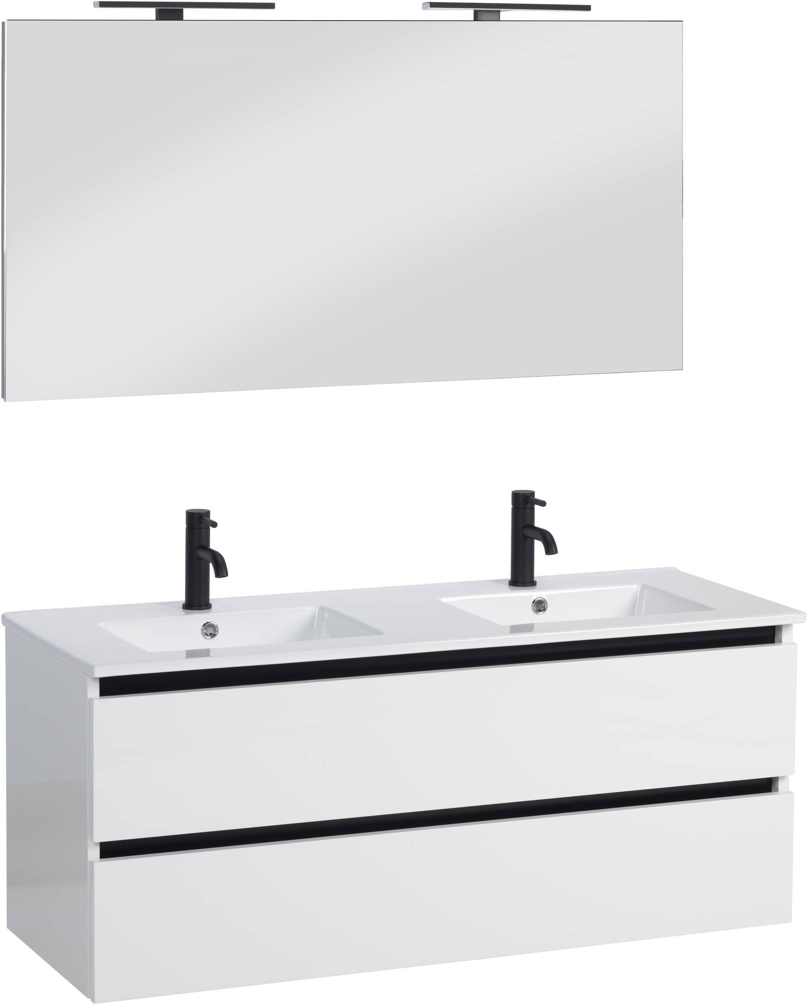 Ben Limara Wastafelmeubelset met spiegel 121x46 cm Glans Wit met zwarte greeplijst