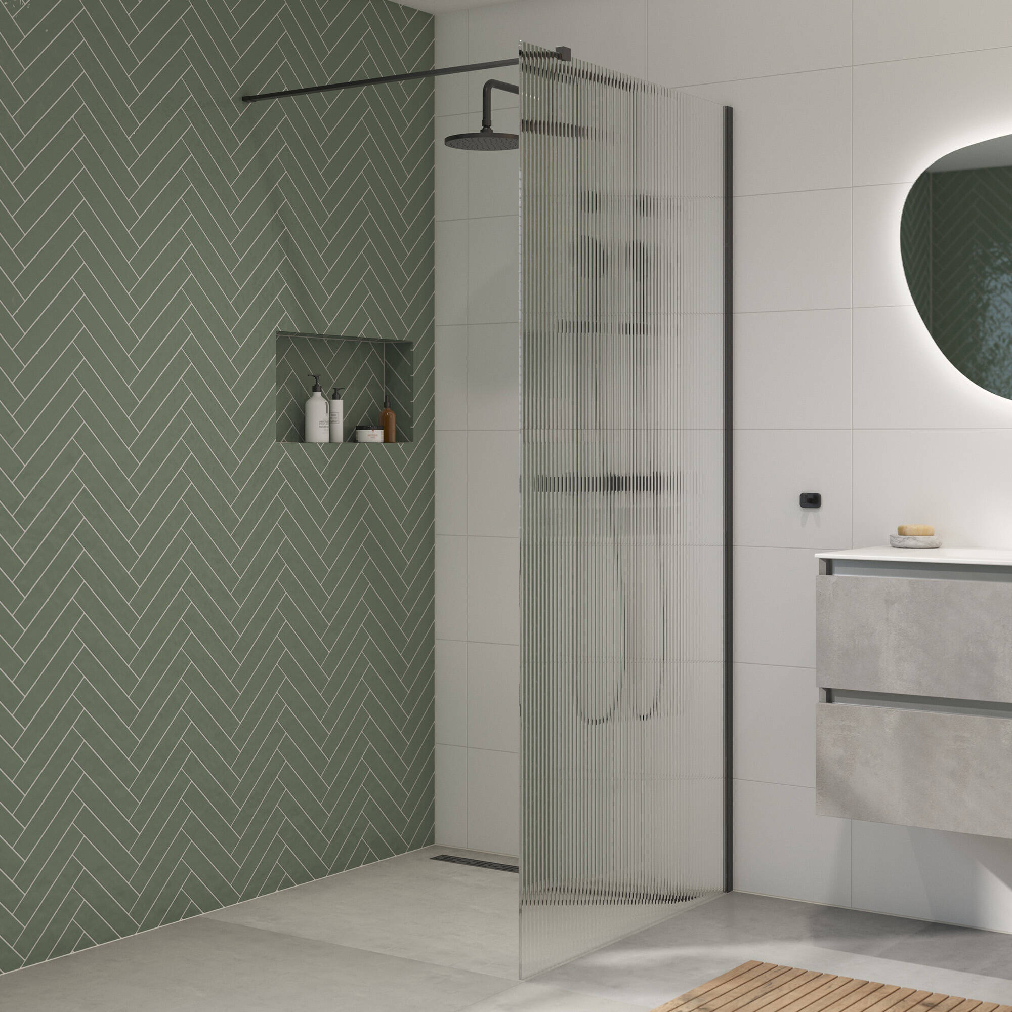 Saqu Modulo inloopdouche incl. antikalk 120x210cm geribbeld glas mat zwart