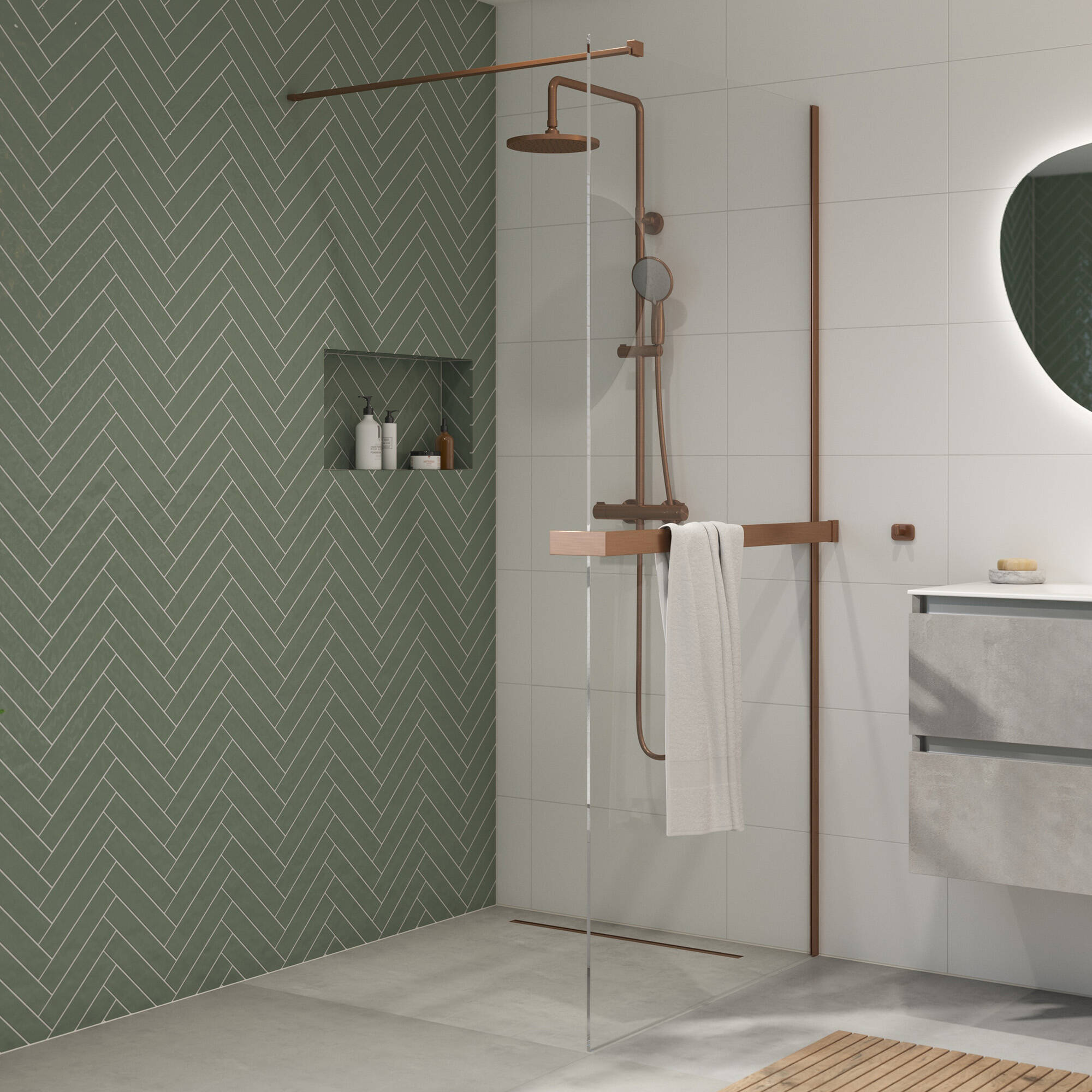 Saqu Modulo inloopdouche incl. antikalk 80x210cm met handdoekhouder geborsteld koper
