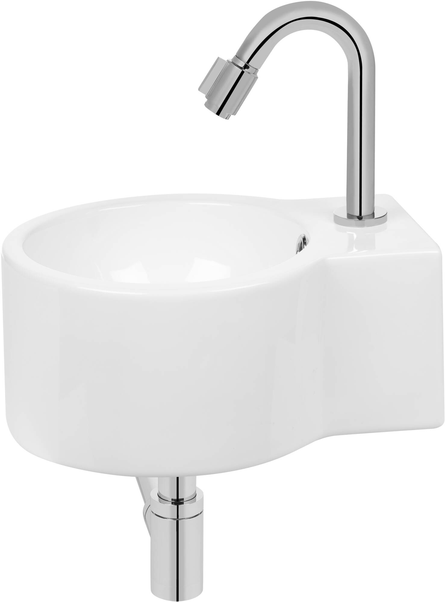 Saqu Rondo fonteinset met chromen kraan links en rechts glanzend wit keramiek