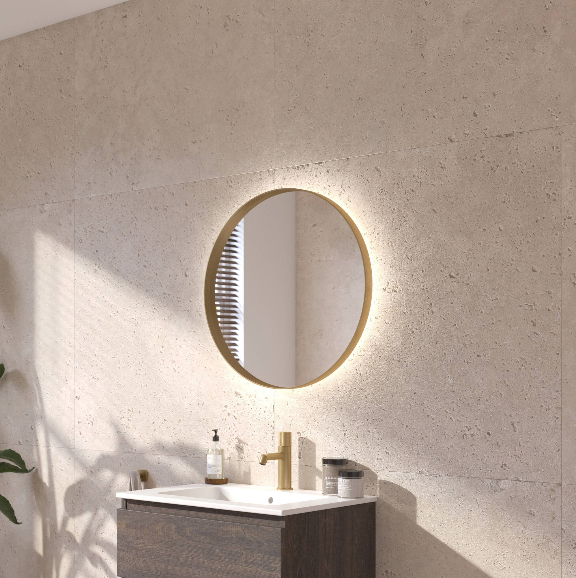 Ben Mimas ronde spiegel met LED verlichting en anti-condens Ø40cm mat goud