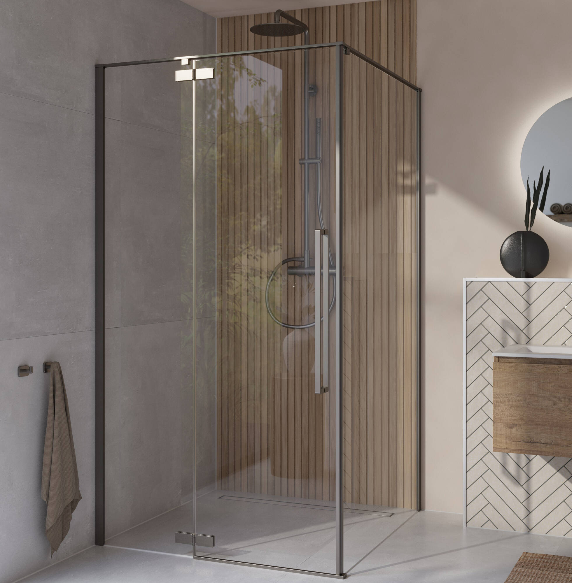 Saqu Trophy douchecabine met draaideur incl. antikalk 100x110x203cm gun metal light