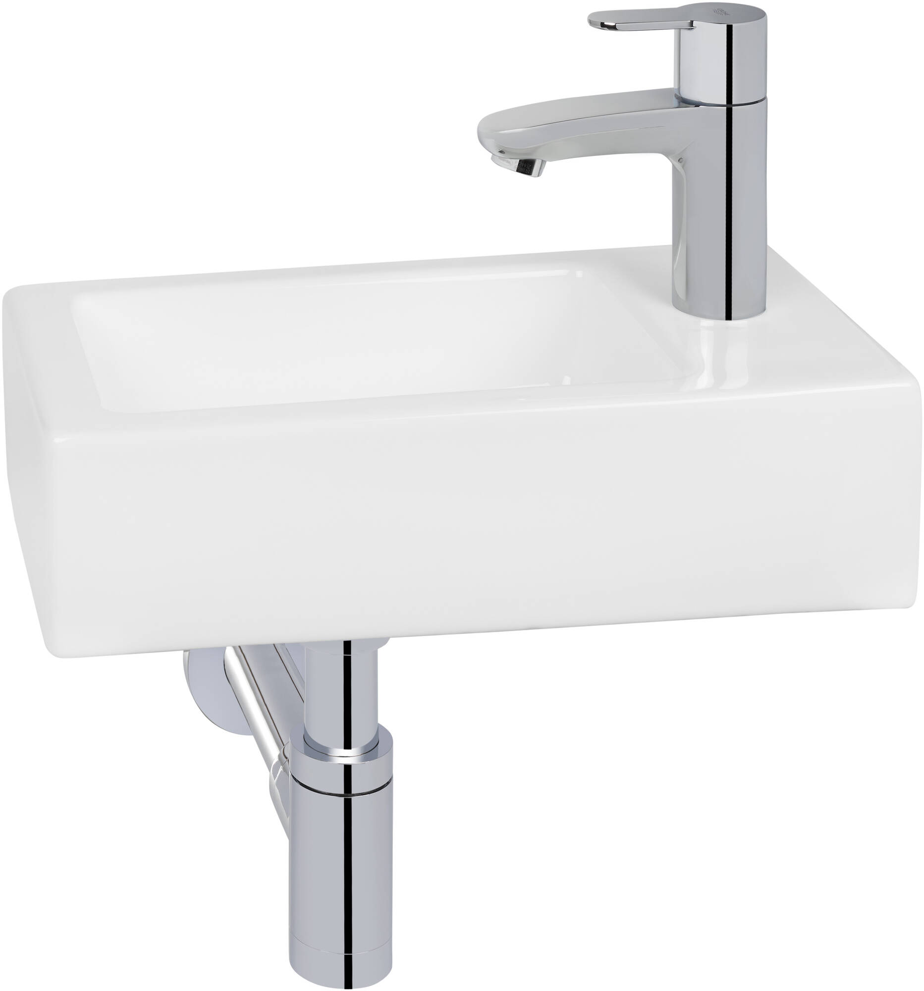 Saqu Trento fonteinset met chromen kraan rechts glanzend wit keramiek