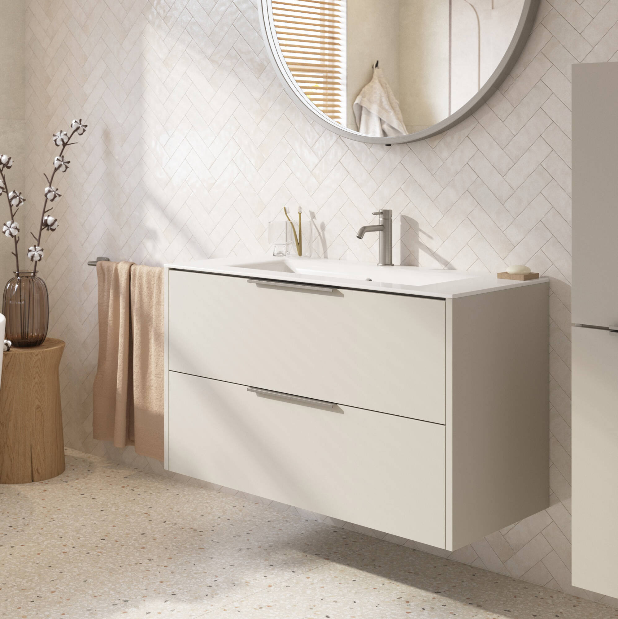 Saqu Lima badmeubel incl. glans witte keramische wastafel 100x51x61cm kiezel grijs rvs greep