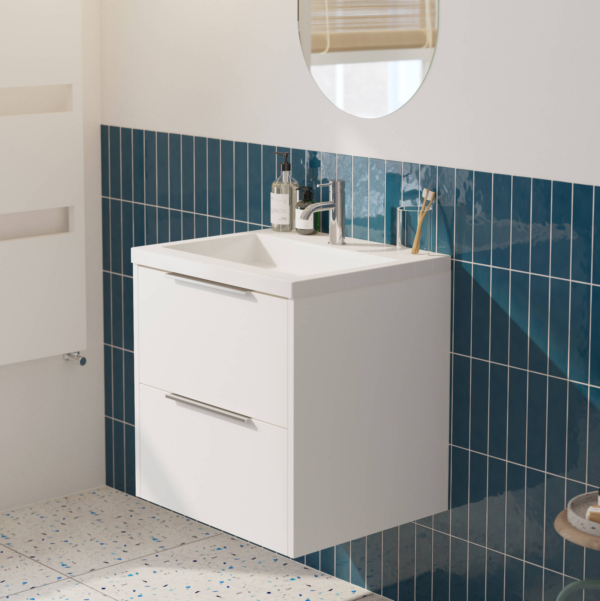 Saqu Lima badmeubel incl. glans witte wastafel 60x52x64cm glans wit chromen greep