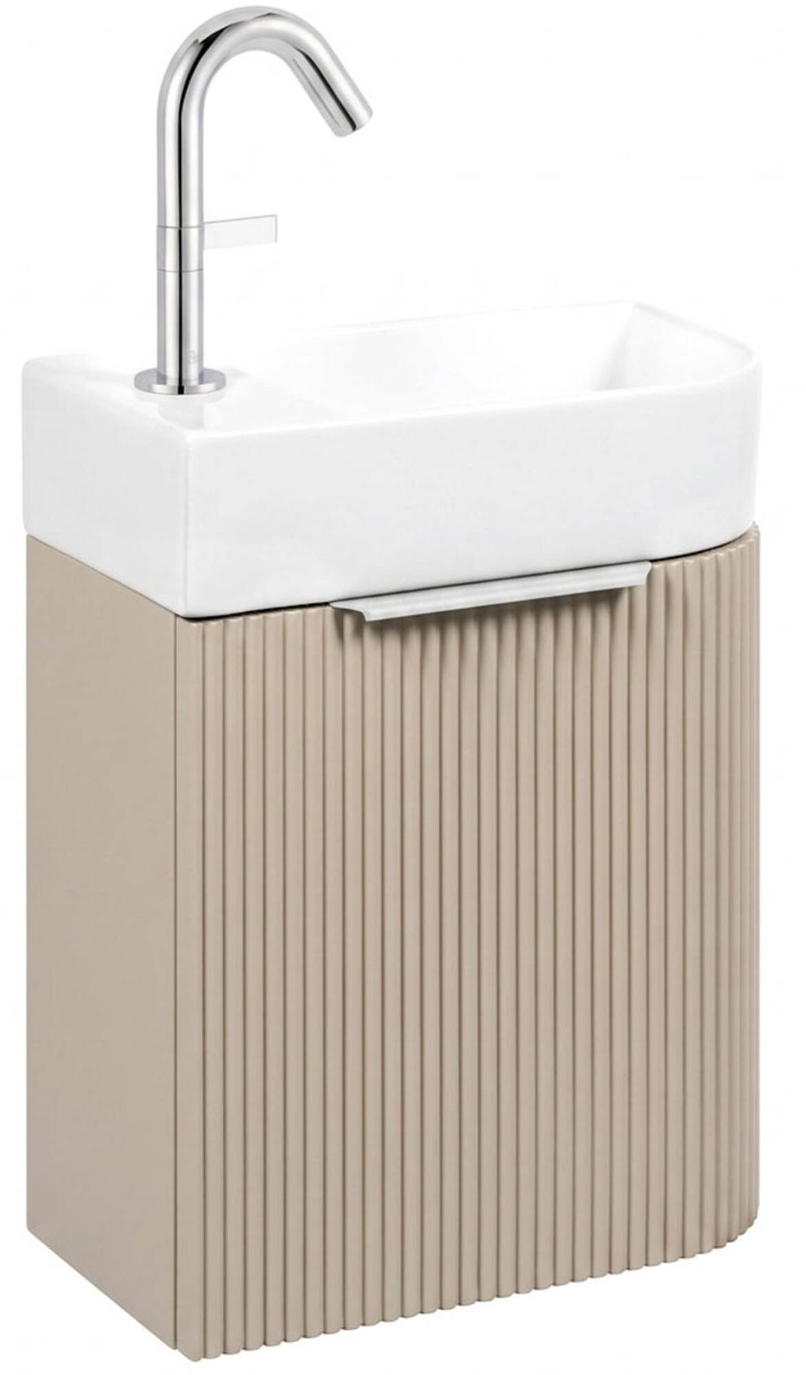Saqu Olivo fonteinmeubel ribbel beige zand incl. keramische fontein en kraangat links