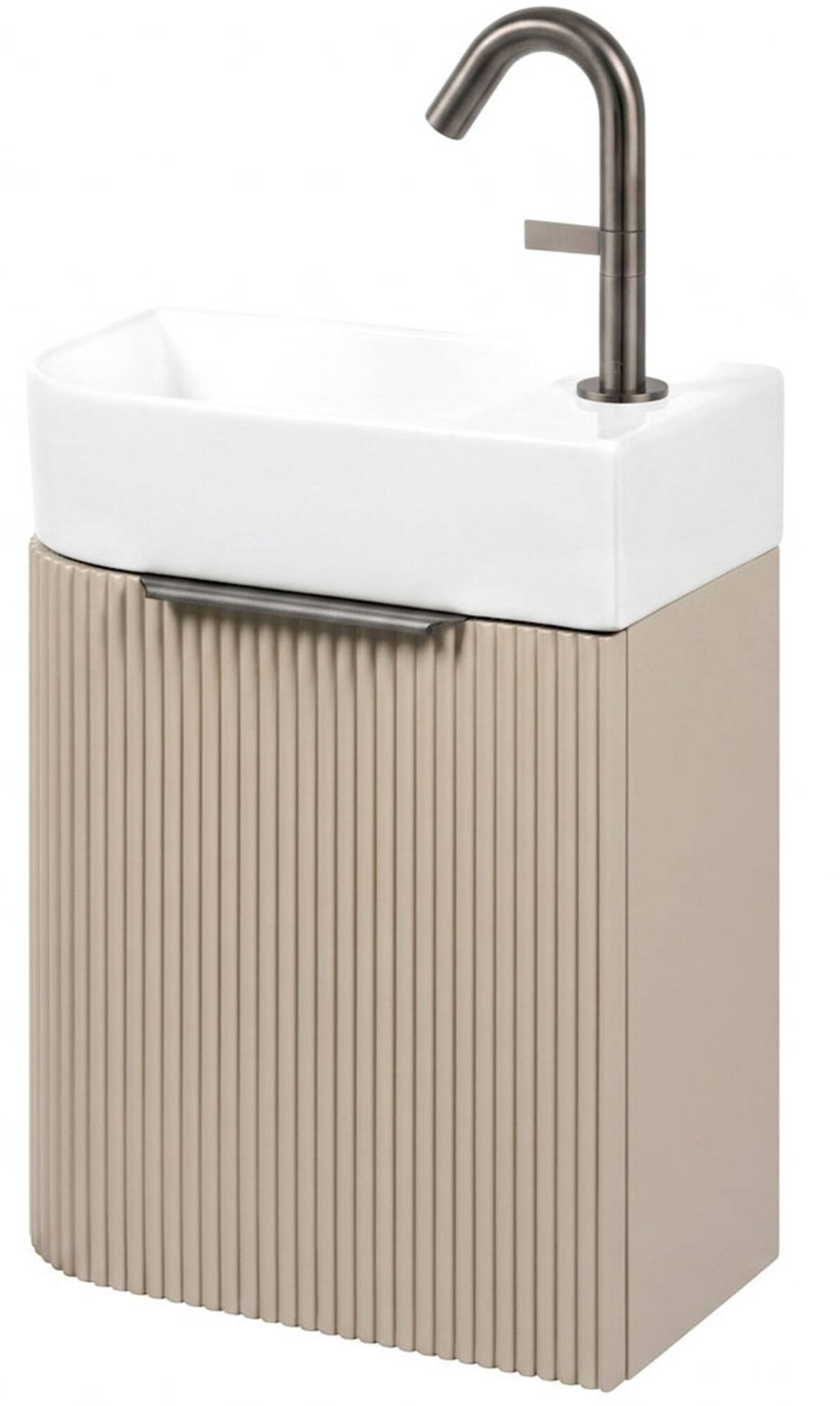 Saqu Olivo fonteinmeubel ribbel beige zand incl. keramische fontein en gunmetal kraan rechts