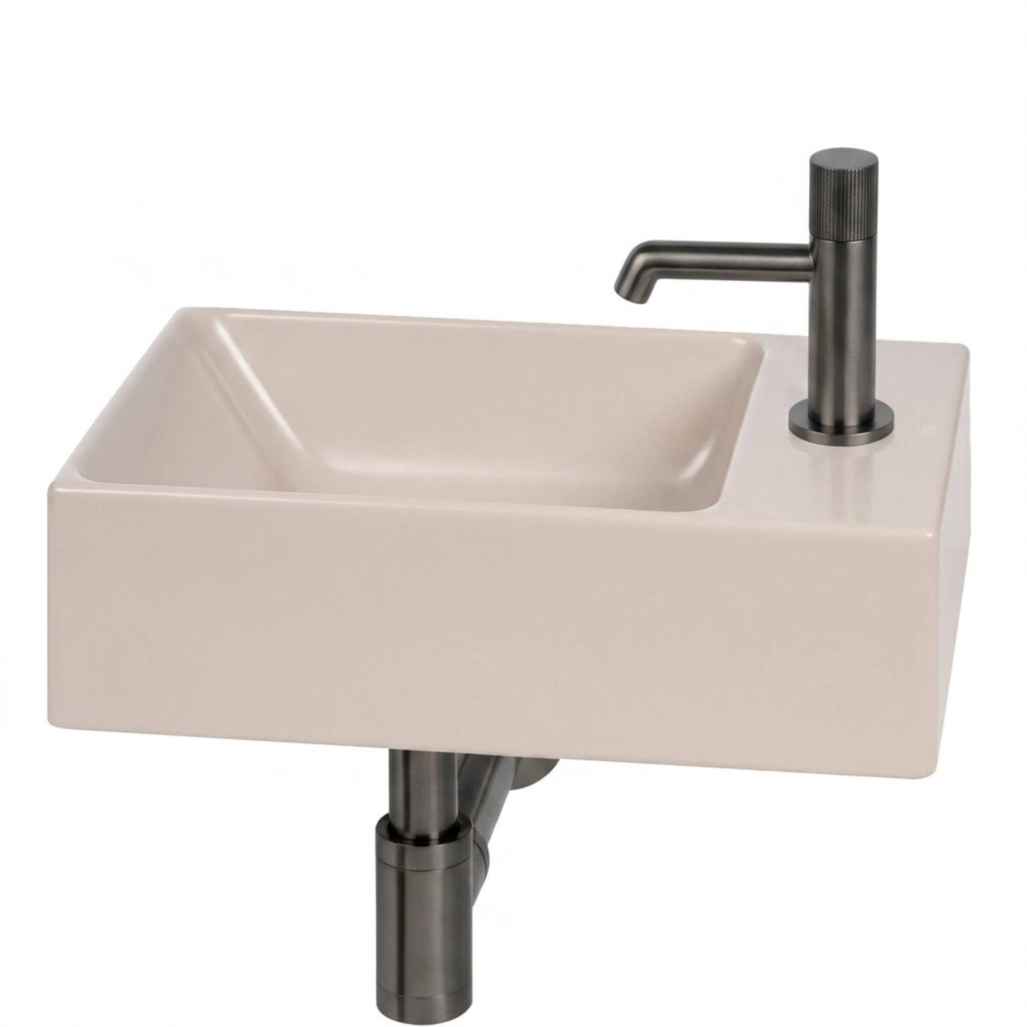 Ben Stelvio fonteinset mat beige keramiek incl. Engraved Line gunmetal kraan rechts
